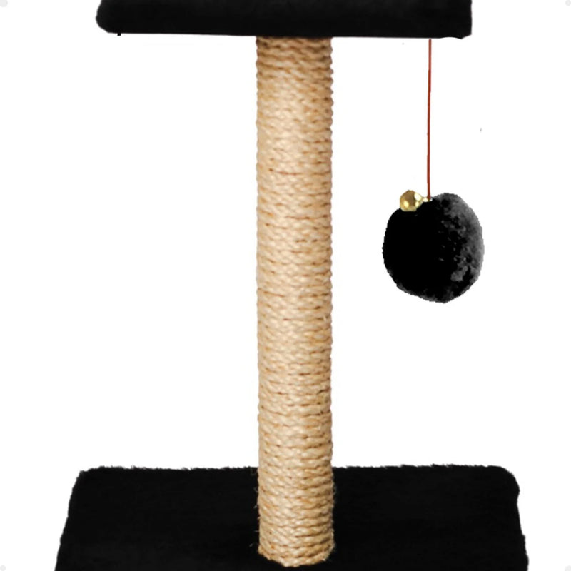 Arranhador em sisal poste quadrado com pompom e brinquedo de pelúcia