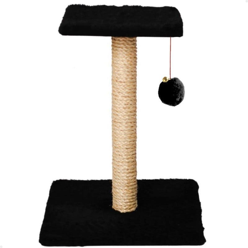 Arranhador em sisal poste quadrado com pompom e brinquedo de pelúcia